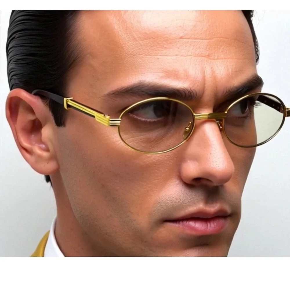 Retro Oval‎ 90s Metal Sunglasses Men Gold Clear Glasses 2025 Trendy Chic Narrow